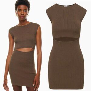 Aritzia cut our knit mini dress in rustical Brown